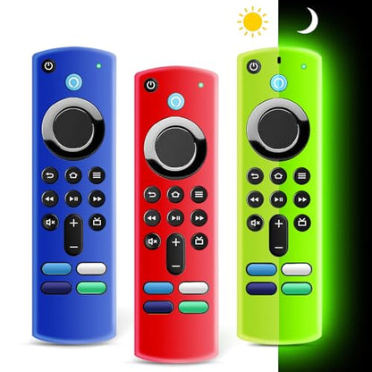 (3 Pack) ONEBOM Firestick Remote Cover 3rd Gen with Alexa Voice Remote 4K,Fire TV Stick Case Glow in The Dark,Anti Slip Shockproof Silicone Protective Case with Lanyard(Glow Green&Blue&Red) - color: (Black Lanyard)Glow Green&Red&Blue