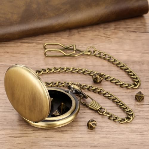Mini DND Dice Set with Smooth Pocket Watch Shell Case, 7pcs Polyhedral Metal D&D Dice Set, D&D Gifts with Gift Box, Role Playing Board Games DND Accessories - color: Bronze