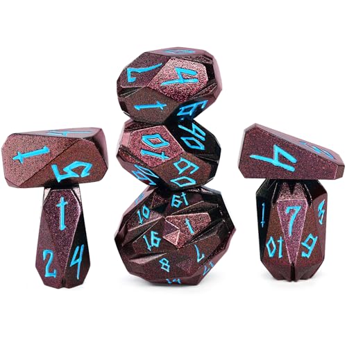 FONVGOGO Metal Dice Set D and D for Dungeons and Dragon, Metal Polyhedral DND Dice with Cardboard Box Unique Cool RPG Dice for Role Playing Tabletop Games Gifts (Brown Blue) - color: S Brown Blue