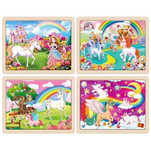 SYNARRY Large Unicorn Princess Fairy Wooden Puzzles for Girls Gift Box(12.2 * 9.4 in), 24 Pcs Puzzles for Kids Ages 4-6, Wood Puzzles for Kids Ages 3-5, Easter Basket Stuffers Gifts for Kids - style: Unicorn