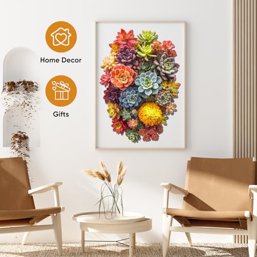 Delobi Succulent Waterfall Wooden Puzzles, 500 Pieces Jigsaw Puzzles 18.5'' x13.1'', Unique Design Wooden Puzzles for Adults and Kids, Family Game Gift Royal Size - color: Succulent Waterfall-02, size: 500Pcs