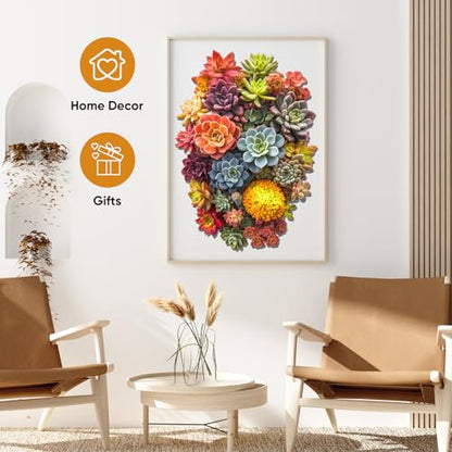 Delobi Succulent Waterfall Wooden Puzzles, 500 Pieces Jigsaw Puzzles 18.5'' x13.1'', Unique Design Wooden Puzzles for Adults and Kids, Family Game Gift Royal Size - color: Succulent Waterfall-02, size: 500Pcs