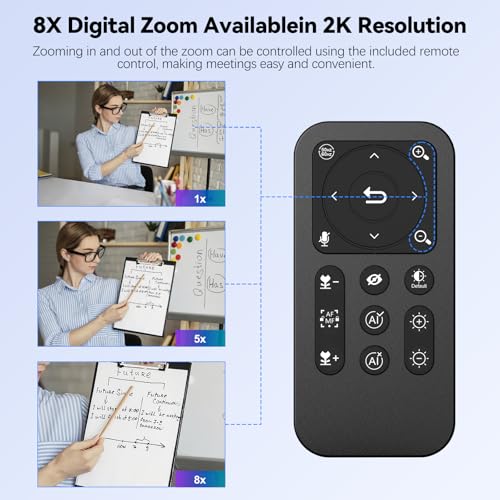 2K AI Webcam USB 3.0 with HDR 8X Digital Zoom & Microphone for PC | with Remote Control Plug and Play, Compatible with Zoom, Teams, Skype, Facetime, Meetings for Laptop Desktop Mac