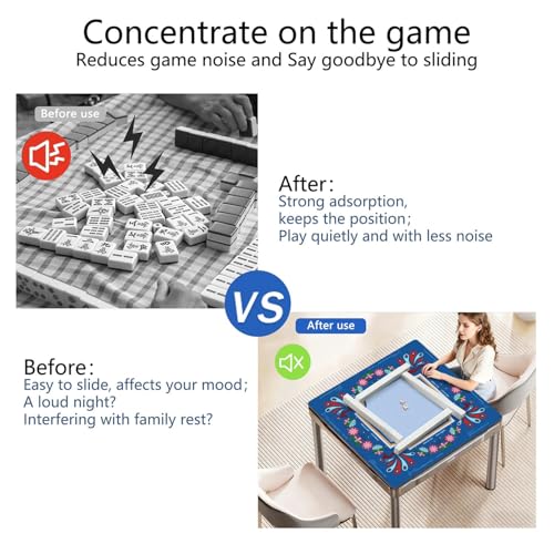 Mahjong Mat for Table with Carrying Bag & 3 Dice, Blue Peacock 31.5"x31.5" Square Rubber Mahjong Table Cover, Non-Slip & Noise Reduction Gaming Mat for Mah Jongg, Poker, Dominoes & Tile Games - color: Royal Blue