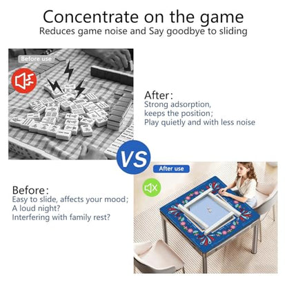 Mahjong Mat for Table with Carrying Bag & 3 Dice, Blue Peacock 31.5"x31.5" Square Rubber Mahjong Table Cover, Non-Slip & Noise Reduction Gaming Mat for Mah Jongg, Poker, Dominoes & Tile Games - color: Royal Blue