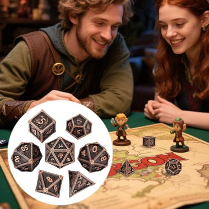 Metal Dice Set, Fly Dragon Pattern, 7pcs Polyhedral Metal DND Dice Set, DND Starter Set, D&D Gifts with Gift Box, Role Playing Board Games Accessories, Red Copper ﻿ ﻿ - color: Red Copper