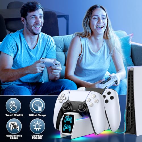PS 5 Controller Charger Station Compatible with Play 5 Faceplates Edge & Dual Controller, PS 5 Accessories Charging Station, PS 5 Charging Dock Stand with LED Indicators for PlayStation Consoles - color: White