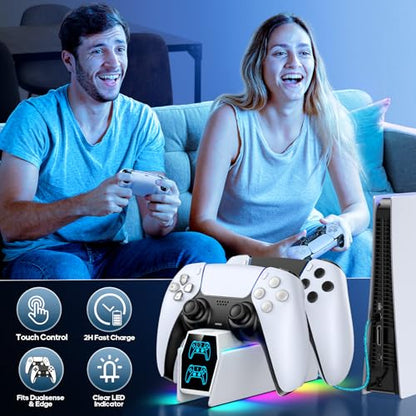 PS 5 Controller Charger Station Compatible with Play 5 Faceplates Edge & Dual Controller, PS 5 Accessories Charging Station, PS 5 Charging Dock Stand with LED Indicators for PlayStation Consoles - color: White