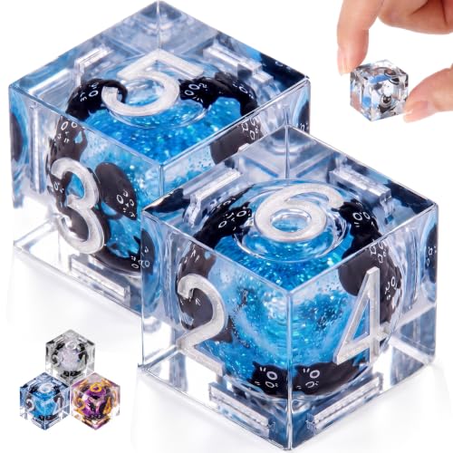Seenelling 2 Pcs D6 Cat Liquid Core Dice Set, 17mm Liquid Resin Cat Dice Sharp Resin Edge Polyhedral for Role Playing Game Table Games(Blue) - color: Blue