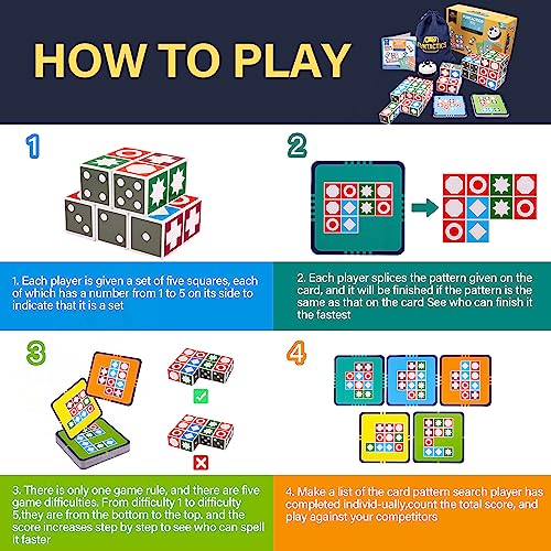 XXL Funtactics Wooden Matching Game Puzzle 3.0 Games, Pattern Block Match Puzzles Building Cubes with Bell for Kids and Adults Toys Board Games for Family Holidays Night 5 Players