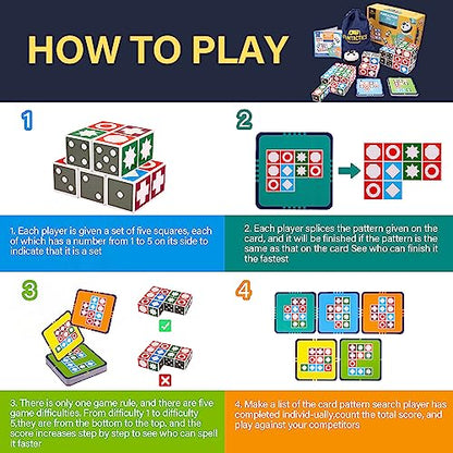 XXL Funtactics Wooden Matching Game Puzzle 3.0 Games, Pattern Block Match Puzzles Building Cubes with Bell for Kids and Adults Toys Board Games for Family Holidays Night 5 Players