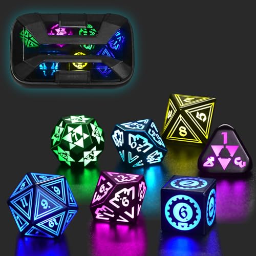Light up LED DND Dice Set Rechargeable for Dungeons and Dragons Ttrpg, ABS | FONVGOGO D and D Glow in the Dark Dice with Charging Box for Board Game, Gift for DND Lover, Lightweight Polyhedral 7 Color - color: Geometry Rgb