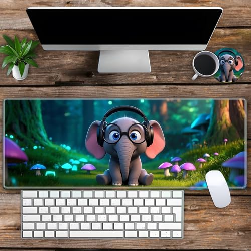 Large Gaming Mouse Pad Set with Wrist Support – 31.5" x 11.8" 4-in-1 XXL Mousepad with Keyboard Wrist Rest, Mouse Wrist Rest & Coaster – Ergonomic Desk Mat for Office, Home – Cute Baby Elephant - color: Cute Baby Elephant
