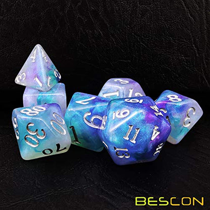 Bescon Magical Stone Dice Set Series, 7pcs Polyhedral RPG Dice Set Dragon Eyes, Black Tinbox Packing - color: Dragon Eyes in Tinbox
