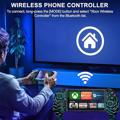 Mobile Game Controller for iPhone/Android with Hall Joystick, Wireless Phone Controller with Phone Case Support, Compatible with Xbox Game Pass, Steam Link, Call of Duty, Minecraft, Roblox - color: Black Cloud Crack