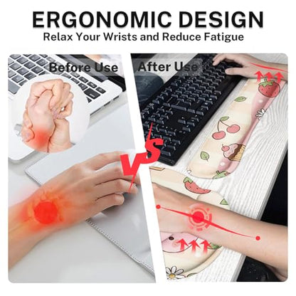 Arttown Keyboard Mouse Pad Set, 4 in 1 Desk Mat Set Strawberry Kawaii | Pink Animal Large Mousepad+Keyboard Wrist Rest+Mouse Wrist Rest+Coaster Ergonomic Design for Home Office Computer - color: Cute Animal