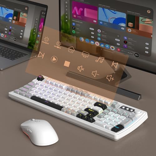 MageGee V990 Creamy Wireless Keyboard and Mouse Combo, 99 Keys RGB Backlit Rechargeable Quiet Gaming Keyboard, Adjustable Optical Mouse, with Number Pad, Keyboards Set for Desktop, Laptop, PC(White) - color: White
