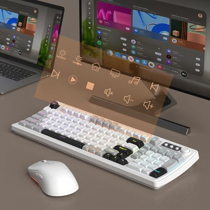 MageGee V990 Creamy Wireless Keyboard and Mouse Combo, 99 Keys RGB Backlit Rechargeable Quiet Gaming Keyboard, Adjustable Optical Mouse, with Number Pad, Keyboards Set for Desktop, Laptop, PC(White) - color: White