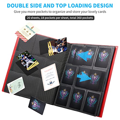 Upgraded 9 Pockets Trading Card Collection Binder, 360 Book Holder Album for Yugioh, MTG, TCG, Magic, Sports Cards - Red - color: Red