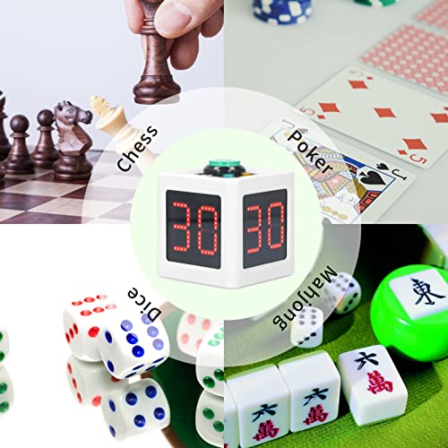 Cube Timer, 1.4in Cube Countdown Stopwatch, Multiple Modes, 4 Side Desk Productivity Digital Timer for Private Poker Chess Casinos School (White)