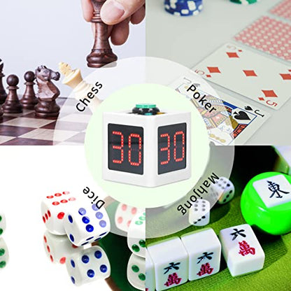 Cube Timer, 1.4in Cube Countdown Stopwatch, Multiple Modes, 4 Side Desk Productivity Digital Timer for Private Poker Chess Casinos School (White)