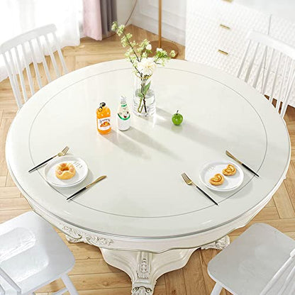 50 Inch Round New Clear Dining Room Tablecloth Dia PVC Plastic Table Cover Protector Waterproof Heat Resistant Easy Clean Clear Vinyl Table Pad Mat for Wood Marble Glass Furniture Tabletop 1.5mm Thick