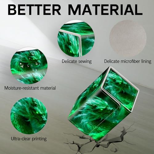 Trading Card Storage Box, Holds 100+ for MTG Cards, PU Leather with Magnetic Closure, Green Mist Dragon with Glowing Eyes Durable Deck Box for Magic the Gathering, Trading Card Games - color: Green Mist Dragon with Glowing Eyes