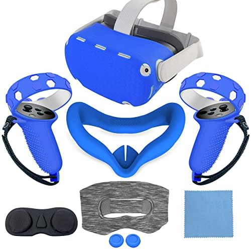 JYMEGOVR for Oculus Quest 2 Silicone Cover, Protective Cover Accessories for Meta VR, Multi Colors Soft Shell Skin, Controller Grips & Face Cover Set (Blue) - color: Blue