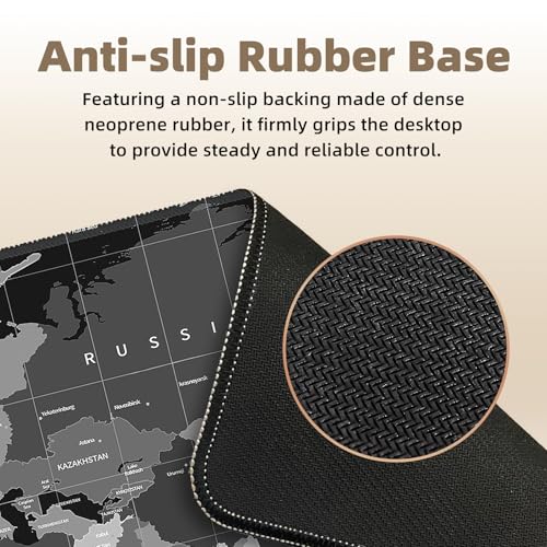 Galdas Mouse Pad for Gaming,XXL XL Large Mouse Mat Long Extended Mousepad Desk Mat Non-Slip Rubber Mice Pads Stitched Edges Thin (31.5 x 11.8 x 0.12 Inches),World Map Background - color: Black World Map