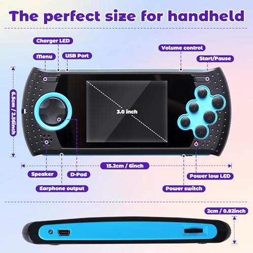 16 Bit Handheld Game for Kids Built-in 230 HD Classic Retro Video Games USB Rechargeable 3.0 Inch Childrens Travel Electronics Toys Portable Gaming Player System Gift for Boys Girls Ages 4-8-12 - style: Blue