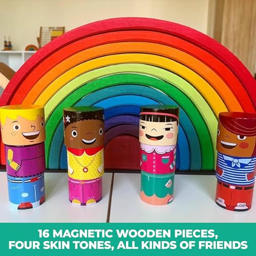 16-Piece Magnetic Wooden Friends Set, Diversity Dolls | Diversity toys for preschool and child care, multicultural friends in four skin tones, mix and match heads, bodies and legs - size: 16 Piece Set