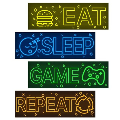 4 Pcs Glow in The Dark Neon Game Wall Stickers, Boys Gamer Room Wall Decals, EAT Sleep Game Repeat Gaming Sticker, Kids Bedroom PlayRoom Nursery Decor, Blue - color: Luminescent-043wscp-multi