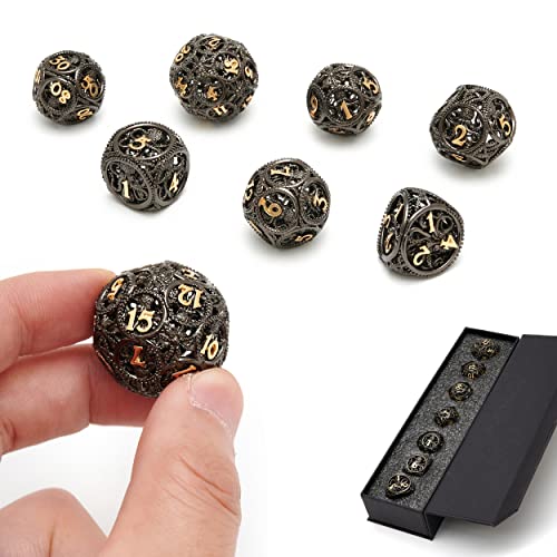 DND Dice,Hollow D&D Metal Dice,Unique Round Ball Design Octopus Dice with Gift Box for Dungeons & Dragon Gaming,7 PCs Steampunk Polyhedral D and D Dic(Ball Octopus Black Gold) - color: Ball Octopus Black Gold