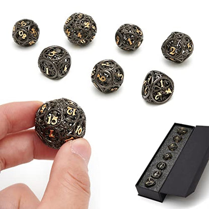 DND Dice,Hollow D&D Metal Dice,Unique Round Ball Design Octopus Dice with Gift Box for Dungeons & Dragon Gaming,7 PCs Steampunk Polyhedral D and D Dic(Ball Octopus Black Gold) - color: Ball Octopus Black Gold