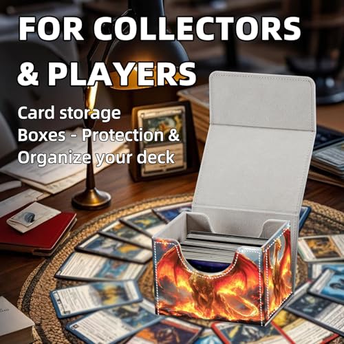Trading Card Storage Box, Holds 100+ for MTG Cards, Premium PU Leather with Magnetic Closure, Golden Dragon Amid Flames Durable Deck Box for Magic the Gathering, Trading Card Games - color: Golden Dragon Amid Flames