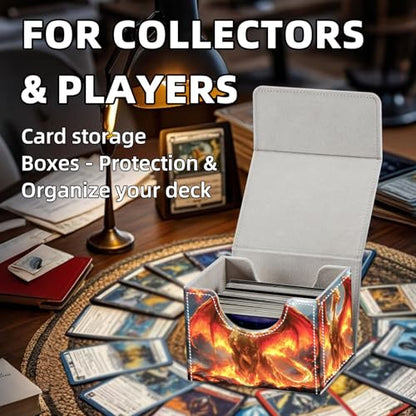 Trading Card Storage Box, Holds 100+ for MTG Cards, Premium PU Leather with Magnetic Closure, Golden Dragon Amid Flames Durable Deck Box for Magic the Gathering, Trading Card Games - color: Golden Dragon Amid Flames