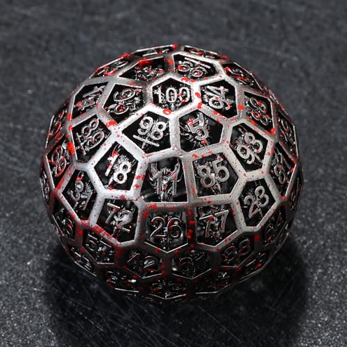 Enchanted Hollow Metal D100 Dice - 50mm DND Dice for d&d RPG & Tabletop Games for Gamers Dm with a Leather Bag (Blood) - color: D100 Blood