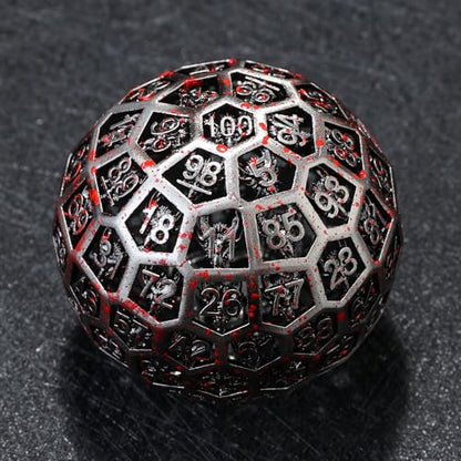Enchanted Hollow Metal D100 Dice - 50mm DND Dice for d&d RPG & Tabletop Games for Gamers Dm with a Leather Bag (Blood) - color: D100 Blood