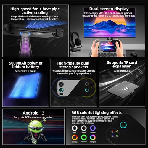 Anbernic RG 476H Retro Handheld Game Console RG 476H Retro Game Console 4.7 inch IPS Multi-Touch Screen Android 13 Unisoc T820 Processor RG476H Support 1080p DP Output WiFi Bluetooth Black - style: Black