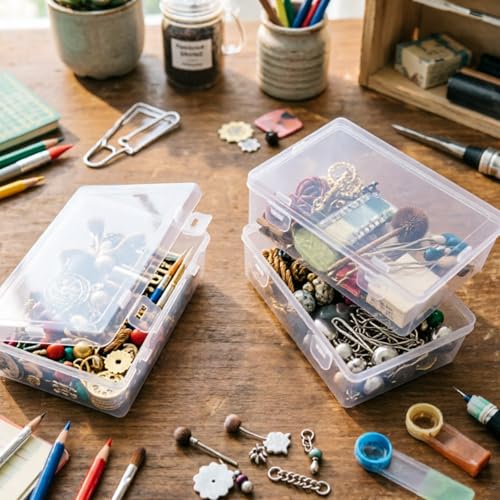 Rectangular Clear Plastic Storage Containers, 5x3.46x1.69in | 10 Pack, Hinged Lid, For Beads and Small Craft Items - size: 5 x 3.46 x 1.69 inch