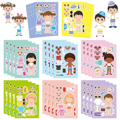 32 Sheets Make a Face and Dress Up Stickers, Make Your Own Stickers for Boys and Girls, Travel Sticker Books, Party Favors, Birthday, Home, School and Activities Gifts for Kids Ages 3+ - style: Dressing