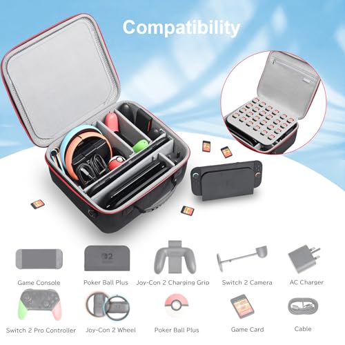 RLSOCO Carrying Case for Nintendo Switch 2 - Hard Travel Case for Switch 2 Console,TV Dock,Switch 2 Pro Controller,Joy-Con 2 Charging Grip,AC Charger,Joy-Con 2 Wheel,Camera,Game Cards and More - color: Large Case Black