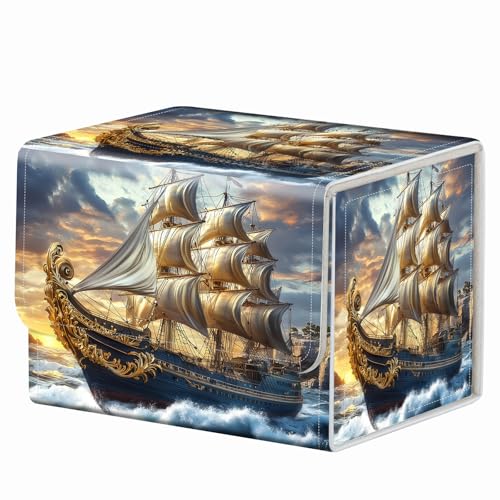 Strong Magnet for TCG MTG Commander Deck Box Playing Card Case Magic Deck Box Creative Pattern Trading Card Storage Box for Collectible Games, Golden Sunset Corsair - color: Golden Sunset Corsair
