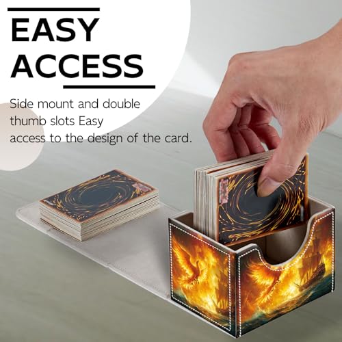 Trading Card Storage Box, Holds 100+ for MTG Cards, PU Leather with Magnetic Closure, Phoenix and Sailing Ship in Fiery Sky Durable Deck Box for Magic the Gathering, Trading Card Games - color: Phoenix and Sailing Ship in Fiery Sky