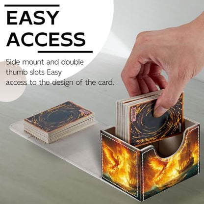 Trading Card Storage Box, Holds 100+ for MTG Cards, PU Leather with Magnetic Closure, Phoenix and Sailing Ship in Fiery Sky Durable Deck Box for Magic the Gathering, Trading Card Games - color: Phoenix and Sailing Ship in Fiery Sky