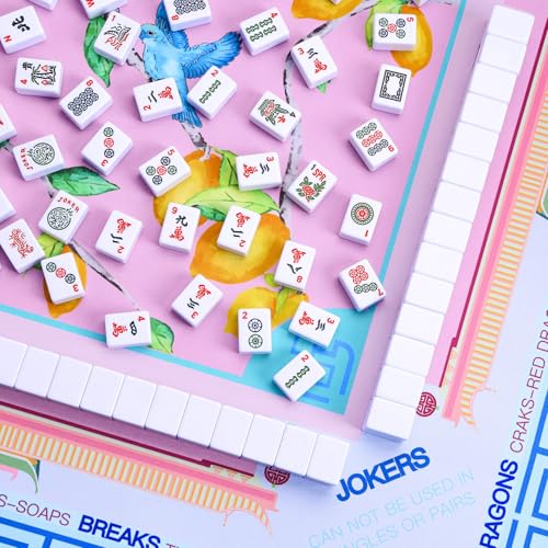 Jongyance Blue American Learning Mahjong Mat (33”x33”), Anti-Slip, Mahjong Mat for Table, Table Mat - color: Blue and Pink