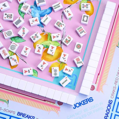 Jongyance Blue American Learning Mahjong Mat (33”x33”), Anti-Slip, Mahjong Mat for Table, Table Mat - color: Blue and Pink