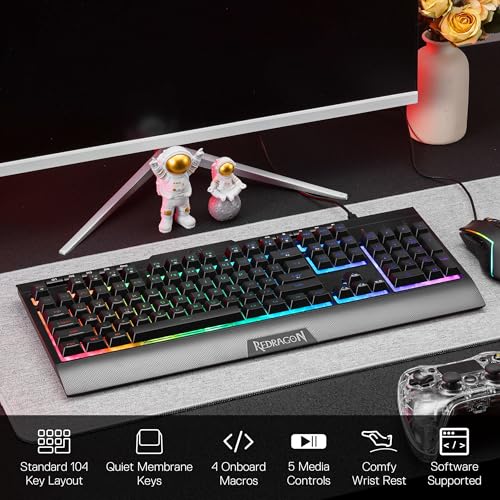 Redragon S151 Combo, K525 Membrane Gaming Keyboard + M616 10000 DPI Mouse | 4 On-the-Fly Combos, No Software Needed, 6-Button Precision Control, Full-Size Layout, Shared Dongle, On-Board CPI Mice - color: S151 BK