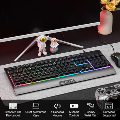Redragon S151 Combo, K525 Membrane Gaming Keyboard + M616 10000 DPI Mouse | 4 On-the-Fly Combos, No Software Needed, 6-Button Precision Control, Full-Size Layout, Shared Dongle, On-Board CPI Mice - color: S151 BK
