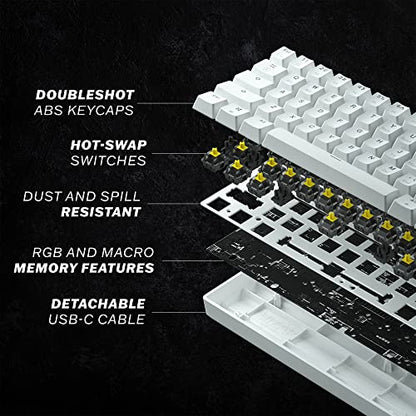 HK Gaming GK61 Mechanical Gaming Keyboard 60 Percent | 61 RGB Rainbow LED Backlit Programmable Keys | USB Wired | for Mac and Windows PC | Hotswap Gateron Optical Red Switches | White - color: White, size: Gateron Optical Red